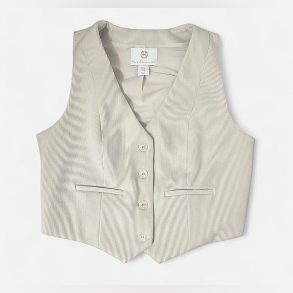 House of Harlow 1960 Jackets & Blazers - House of Harlow 1960 Cream Ivory Corduroy-like V-neck Button Up Sleeveless Vest